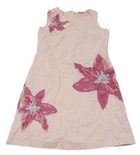 Ružové plátenné šaty s kvetinami s korálkami a flitrami Next