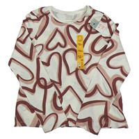 Nové - Smetanovo-starorůžovo-vínové tričko so srdiečkami Primark