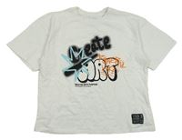 Biele tričko s graffiti nápisom Zara