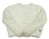 Biely chlpatý crop sveter