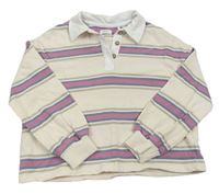Smetanovo-růžovo-khaki pruhované crop mikinové triko Next