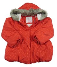 Červená puntíkatá šusťáková zimní bunda s kapucí Mothercare
