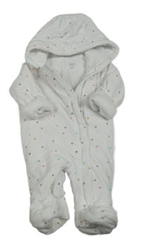 Bílá plyšová zateplená kombinéza s hvězdičkami a kapucí M&S