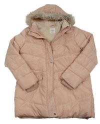Světlerůžová šusťáková zimní bunda s kapucí s kožešinou Sinsay