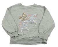 Sivá melírovaná mikina s jednorožcem z flitrů Next