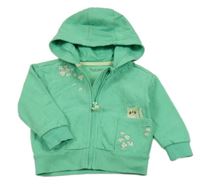 Zelená propínací mikina s kočkou a kapucí Nutmeg