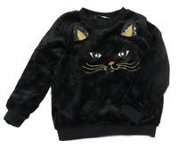 Čierna plyšová mikina s mačkou C&A
