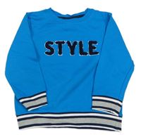 Modrá mikina s nápisem a šedým lemem Topolino