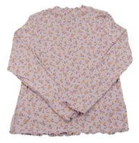 Lila žebrované květované triko Alive