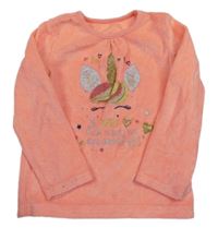 Lososové sametové triko s jednorožcem 