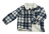 Tmavomodro-bílá kostkovaná manšestrová zateplená košilová bunda Tu