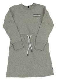 Šedé melírované teplákové šaty s nápisem 