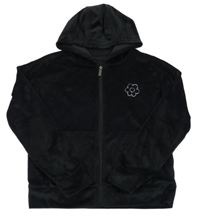 Černá sametová propínací mikina s květem a kapucí dunnes