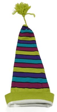 Zeleno-barevná pruhovaná pletená čepice s bambulí 