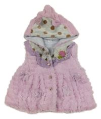 Ružová kožušinová podšitá vesta s čipkou a kapucňou