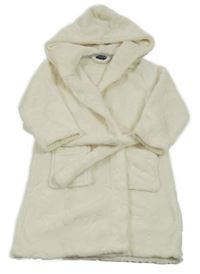 Smetanový vzorovaný plyšový župan s kapucí 