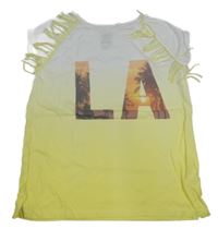 Bílo-žluté tričko s písmeny a třásněmi C&A