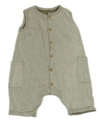 Khaki-smetanový pruhovaný žebrovaný kraťasový overal George