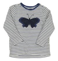 Bílo-modré pruhované triko s motýlkem Tchibo