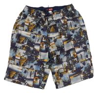 Fialovo-biele kockované plážové kraťasy so sufrmi Pepperts