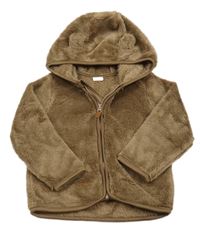 Hnědá plyšová propínací mikina s kapucí H&M