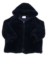 Tmavomodrá kožušinová podšitá bunda s kapucňou Zara