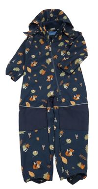 Tmavomodrá softshellová kombinéza s listami a zvieratkami a kapucňou Impidimpi
