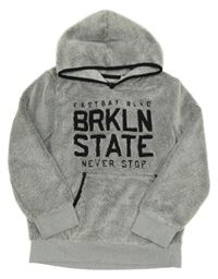 Šedá plyšová mikina s nápisem a kapucí C&A