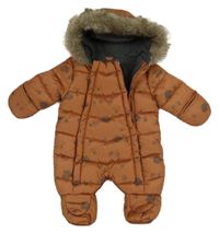 Hnedá šušťáková zateplená kombinéza s ježkami a kapucňou s kožešinou Primark