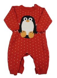 Červený bodkovaná ý pletený overal s tučňákem Nutmeg