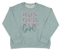 Svetlomodrý sveter s nápisom a kamienkami