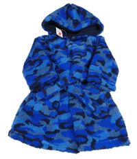 Nové - Tmavomodro-modrý army huňatý župan s kapucí Nutmeg