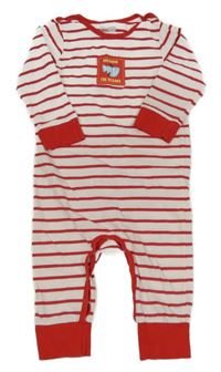 Bílo-červený pruhovaný overal s rybou 