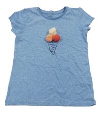 Světlemodré tričko s 3D bambulemi Topolino