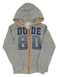 Sivá prepínaci mikina s nápisom a kapucňou