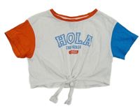 Bílo-modro-červené crop tričko s nápisem 