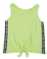Neónově zeleno-čierny crop top s nápismi C&A