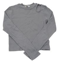 Sivé rebrované crop tričko s prestrihom H&M