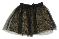 Čierno-béžová tylová sukňa s leopardím vzorom a mašlou