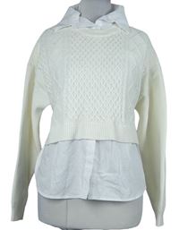Dámský bílý vzorovaný sver s halenkovou vsadkou Primark 