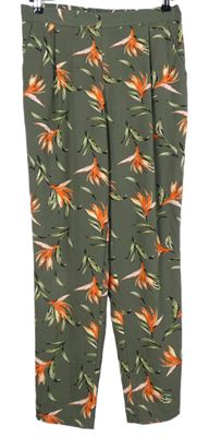 Dámské khaki květované volné kalhoty M&Co