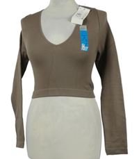 Nové - Dámské hnědé elastické crop triko Primark 