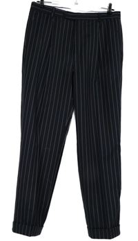 Dámské tmavomodré proužkované společenské kalhoty vel. 32