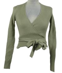 Dámský světlekhaki žebrovaný crop svetr s páskem Zara 