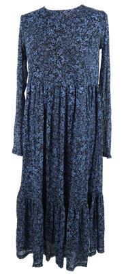 Dámske modro-tmavomodré kvietkovane tylové midi šaty Apricot