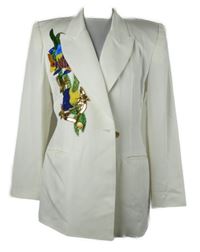 Dámský bílý sakový kabát s ptáčky z korálků Criscione 