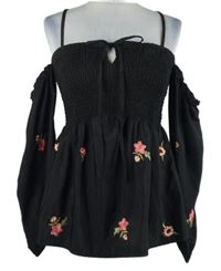 Dámska čierna žabičková peplum tunika s kvietkami a volnými rameny River Island