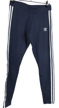Dámske tmavomodré športové legíny s pruhmi Adidas