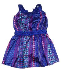 Modro-ružové vzorované saténové šaty Butterfly girl