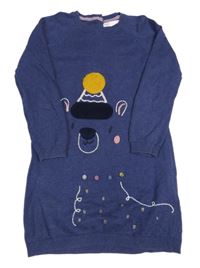 Modré pletené šaty s medvěďom M&S